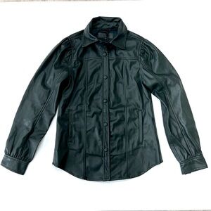 Blank NYC Vegan Faux Leather Puff Sleeve Button Up Shirt Shacket Green XS NWT